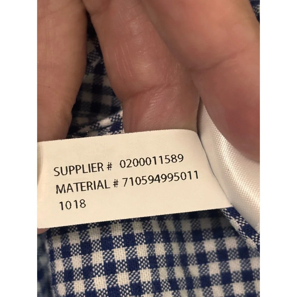 Polo Ralph Lauren Mens XL Slim Fit Stretch Oxford Gingham Shirt Navy Blue White